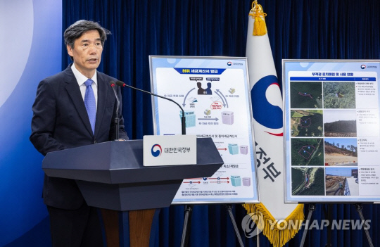 국무조정실 정부합동 부패예방추진단장인 박구연 국무1차장이 지난 3일 오전 서울 종로구 정부서울청사에서 태양광 발전 등 전력산업 기반 조성사업 2차 점검 결과를 발표하고 있다.  부패예방추진단은 산업부와 농림부 등 관계부처와 합동점검 TF를 구성 2차 점검을 시행해 총 5359건 5824억원의 위법ㆍ부적정 사항을 적발했다.<연합뉴스>